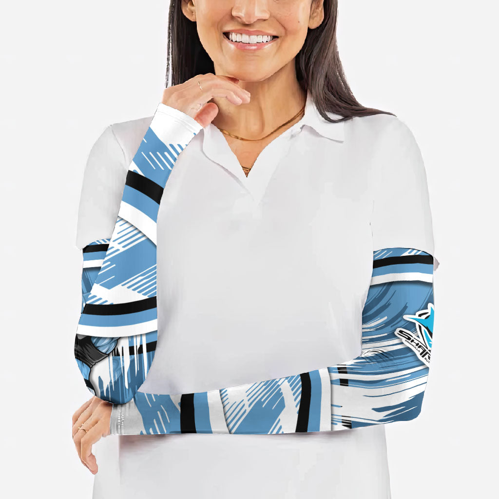 Cronulla Sharks Rugby Mascot Arm Sleeves Fierce Athlete Graphic in Sports Style