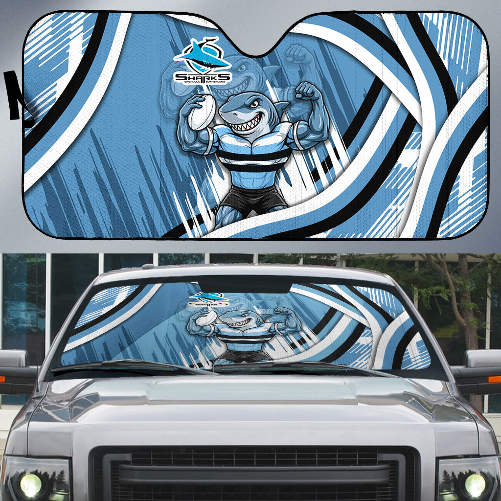 Cronulla Sharks Rugby Mascot Auto Sun Shade Fierce Athlete Graphic in Sports Style