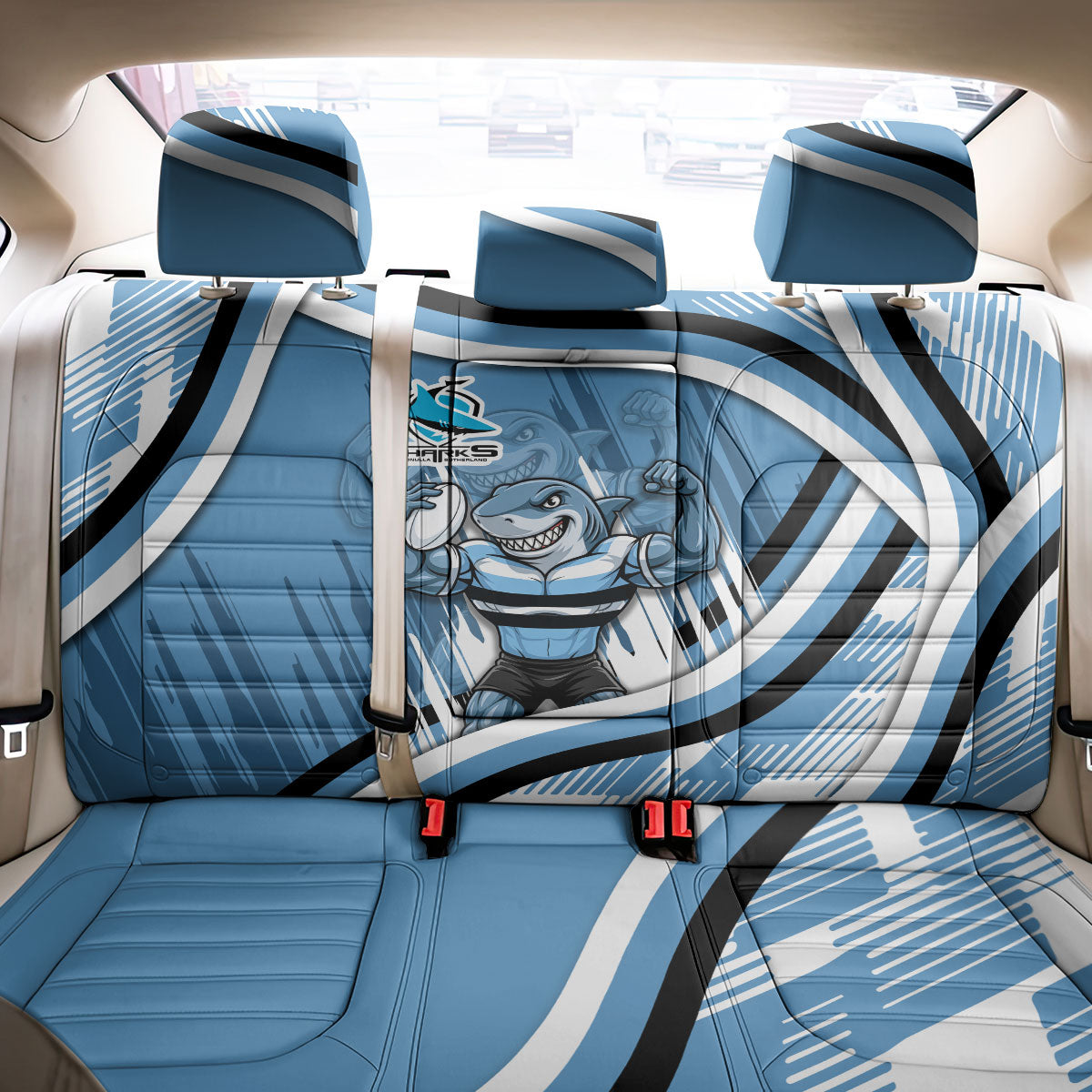 Cronulla Sharks Rugby Mascot Back Car Seat Cover Fierce Athlete Graphic in Sports Style
