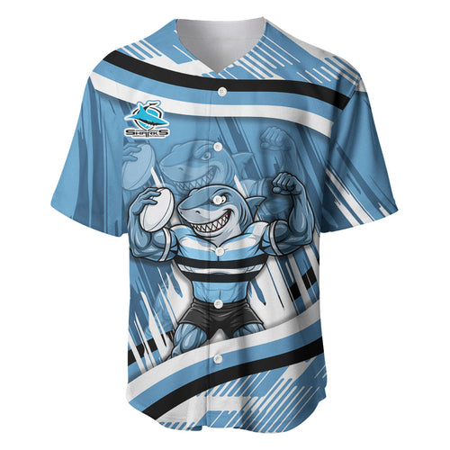 Cronulla Sharks Rugby Mascot Baseball Jersey Fierce Athlete Graphic in Sports Style