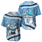 Cronulla Sharks Rugby Mascot Baseball Jersey Fierce Athlete Graphic in Sports Style