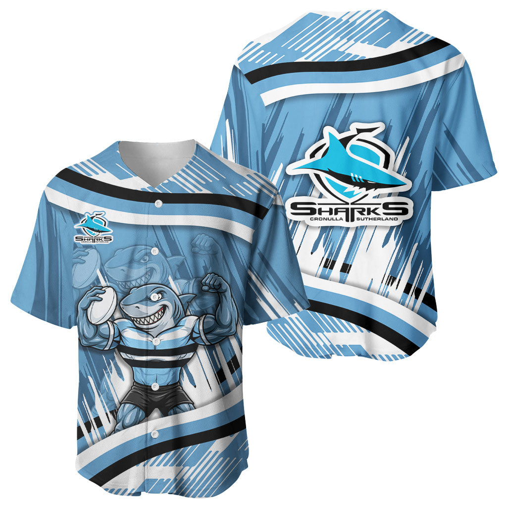Cronulla Sharks Rugby Mascot Baseball Jersey Fierce Athlete Graphic in Sports Style
