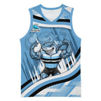 Cronulla Sharks Rugby Mascot Basketball Jersey Fierce Athlete Graphic in Sports Style