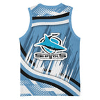 Cronulla Sharks Rugby Mascot Basketball Jersey Fierce Athlete Graphic in Sports Style