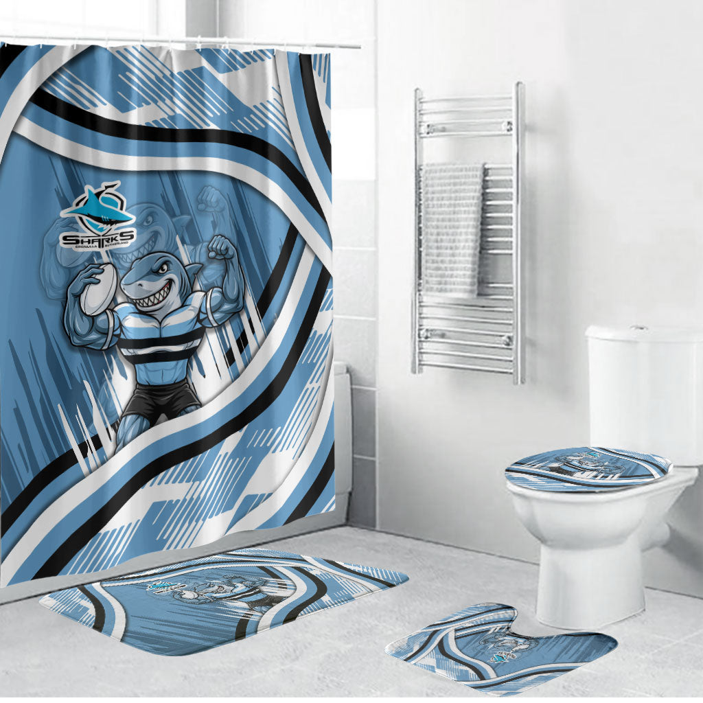 Cronulla Sharks Rugby Mascot Bathroom Set Fierce Athlete Graphic in Sports Style