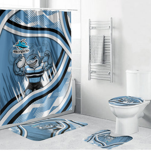 Cronulla Sharks Rugby Mascot Bathroom Set Fierce Athlete Graphic in Sports Style