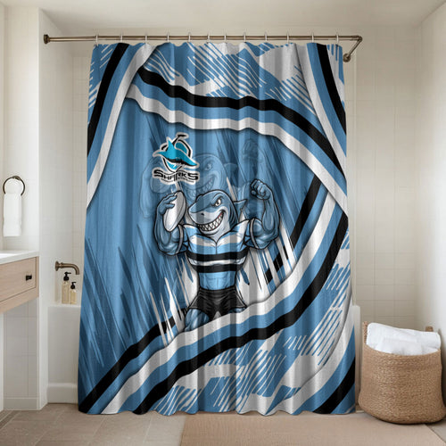 Cronulla Sharks Rugby Mascot Bathroom Set Fierce Athlete Graphic in Sports Style