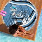 Cronulla Sharks Rugby Mascot Beach Blanket Fierce Athlete Graphic in Sports Style