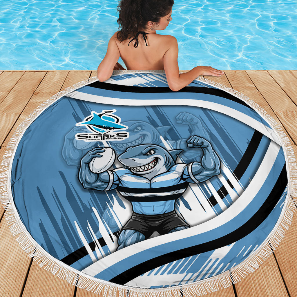 Cronulla Sharks Rugby Mascot Beach Blanket Fierce Athlete Graphic in Sports Style