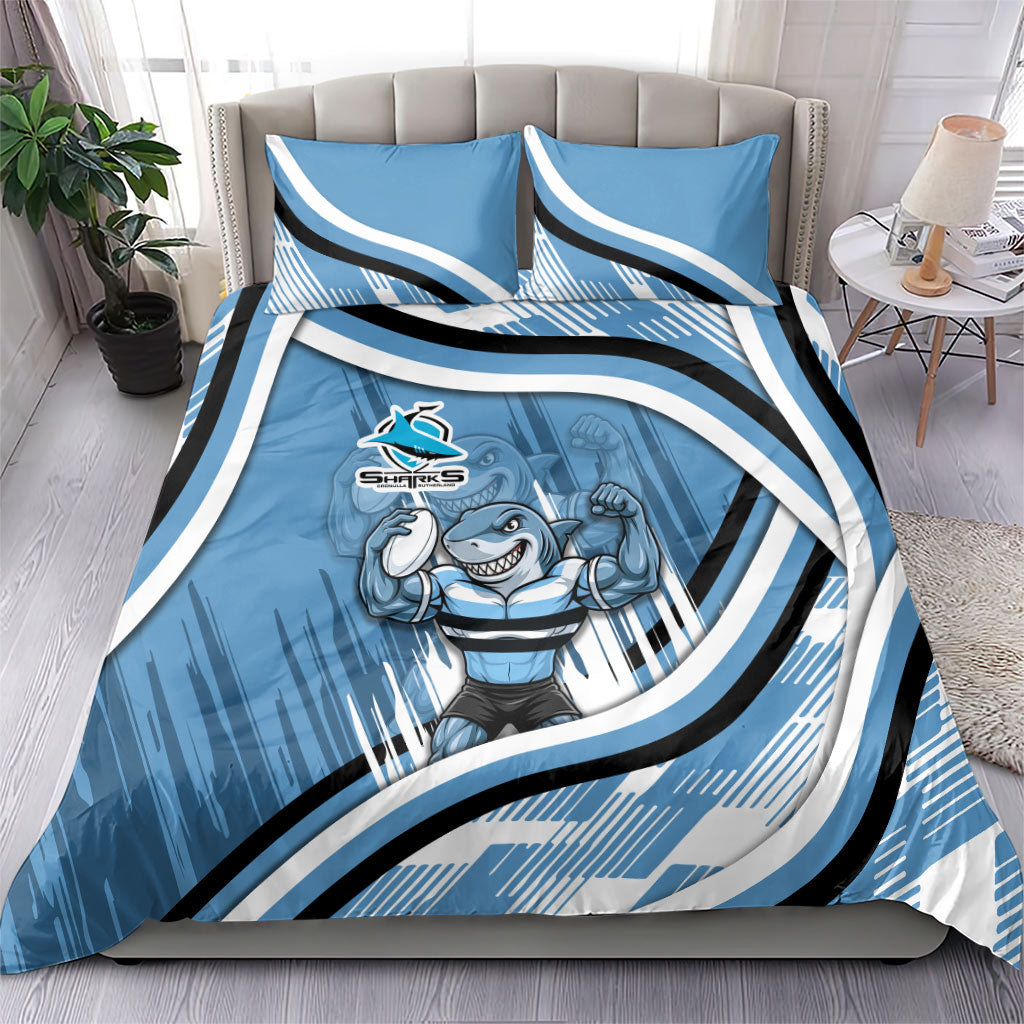 Cronulla Sharks Rugby Mascot Bedding Set Fierce Athlete Graphic in Sports Style