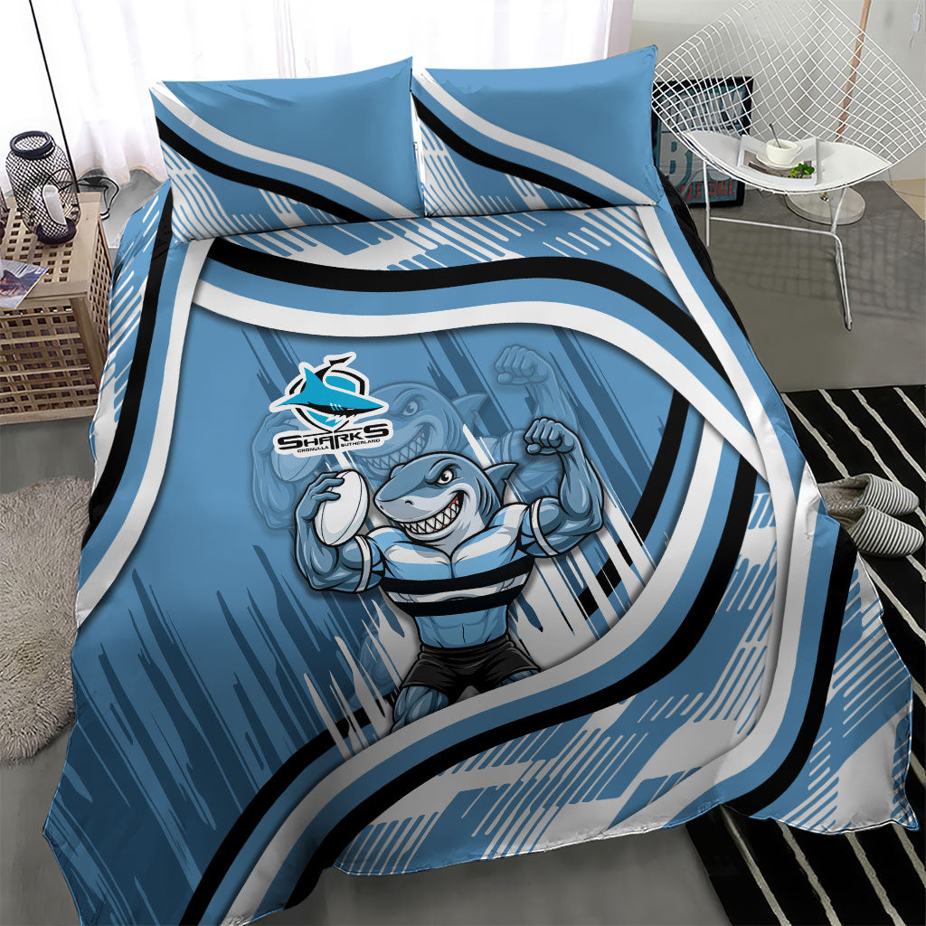 Cronulla Sharks Rugby Mascot Bedding Set Fierce Athlete Graphic in Sports Style