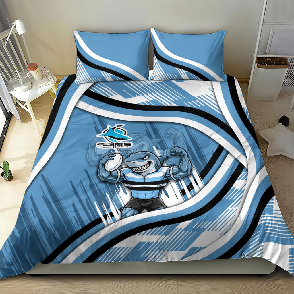 Cronulla Sharks Rugby Mascot Bedding Set Fierce Athlete Graphic in Sports Style