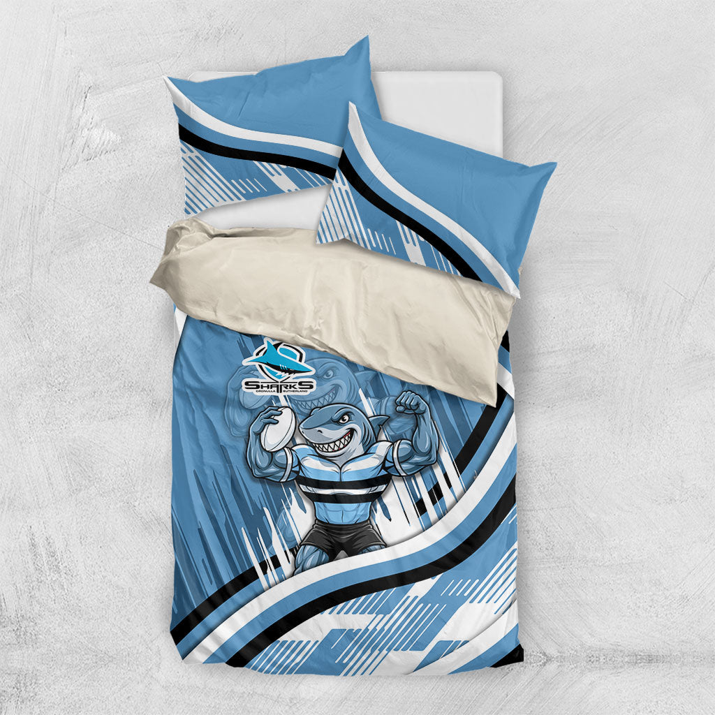 Cronulla Sharks Rugby Mascot Bedding Set Fierce Athlete Graphic in Sports Style
