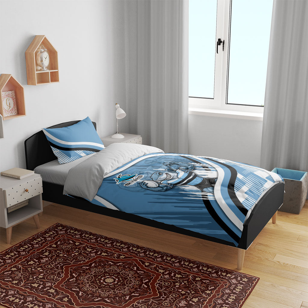 Cronulla Sharks Rugby Mascot Bedding Set Fierce Athlete Graphic in Sports Style
