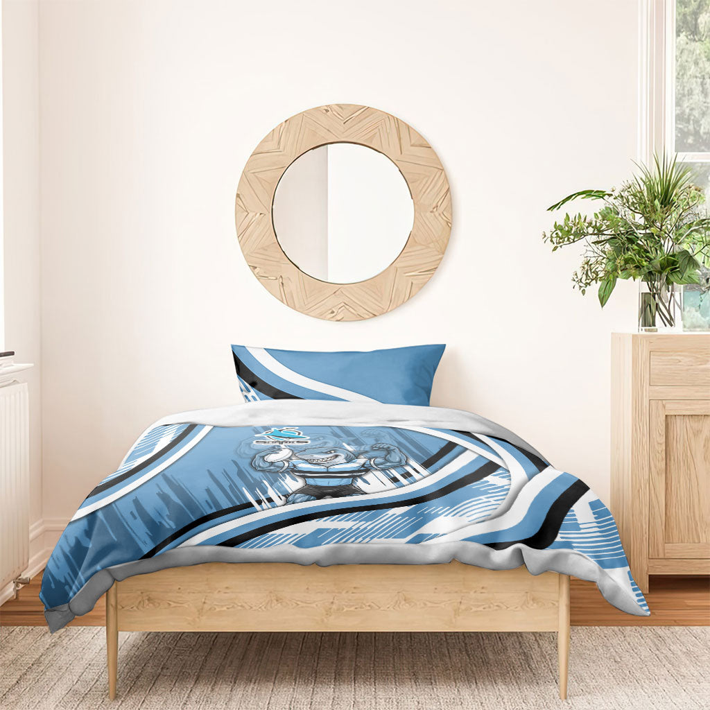 Cronulla Sharks Rugby Mascot Bedding Set Fierce Athlete Graphic in Sports Style