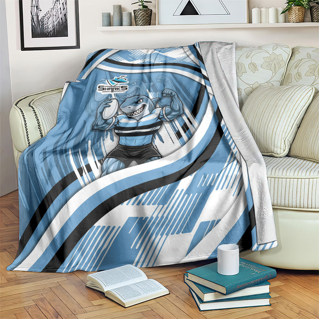 Cronulla Sharks Rugby Mascot Blanket Fierce Athlete Graphic in Sports Style