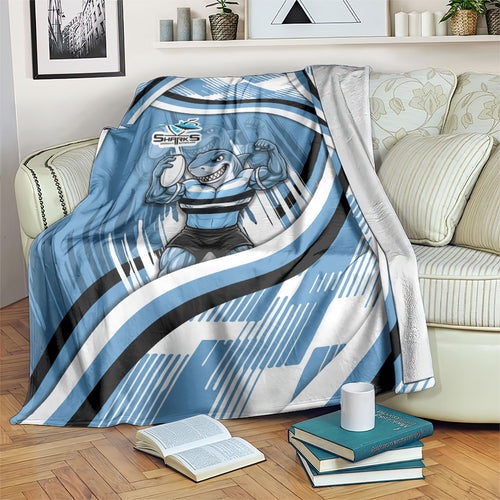 Cronulla Sharks Rugby Mascot Blanket Fierce Athlete Graphic in Sports Style