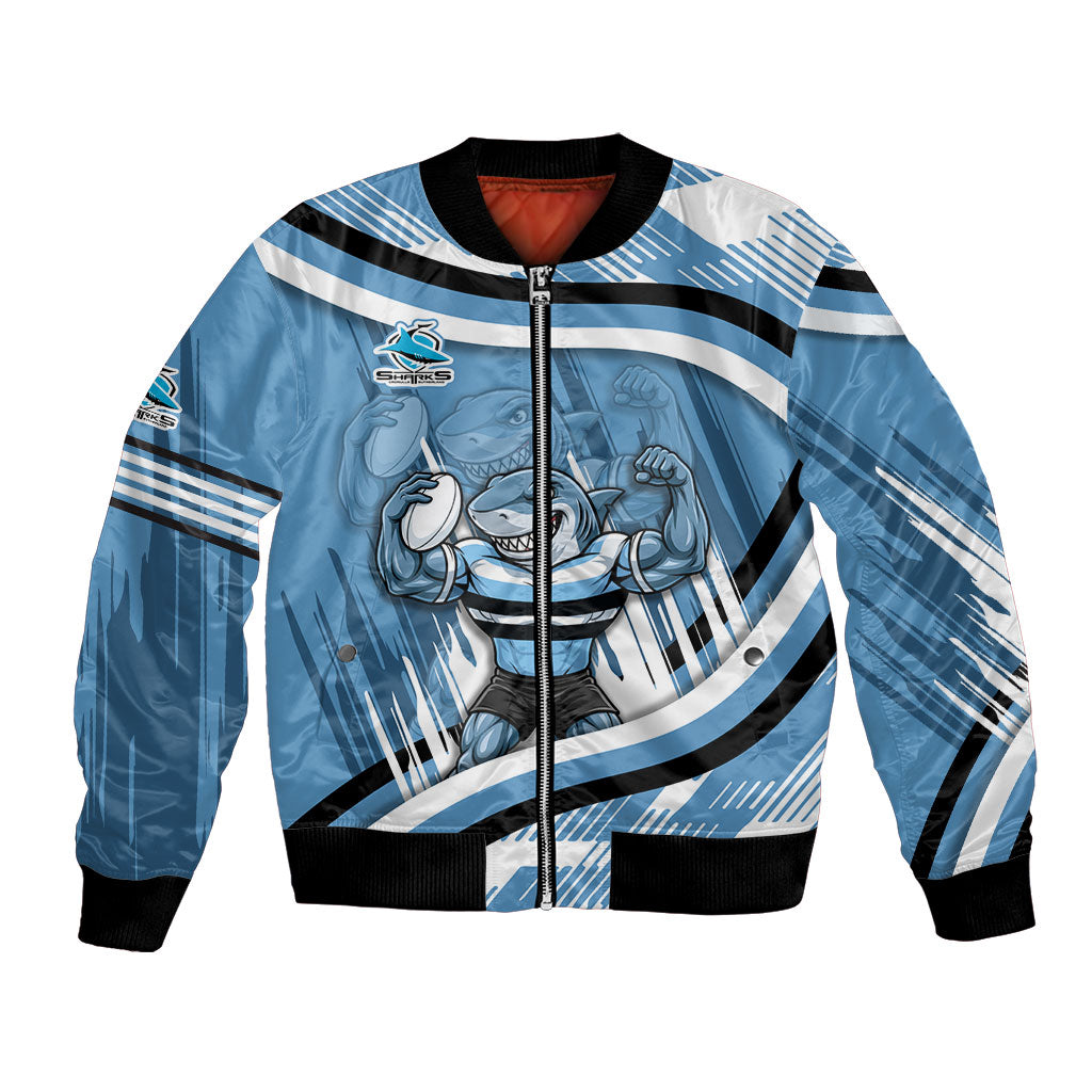 Cronulla Sharks Rugby Mascot Bomber Jacket Fierce Athlete Graphic in Sports Style