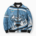 Cronulla Sharks Rugby Mascot Bomber Puffer Jacket Fierce Athlete Graphic in Sports Style