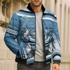 Cronulla Sharks Rugby Mascot Bomber Puffer Jacket Fierce Athlete Graphic in Sports Style
