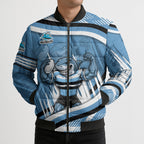 Cronulla Sharks Rugby Mascot Bomber Puffer Jacket Fierce Athlete Graphic in Sports Style