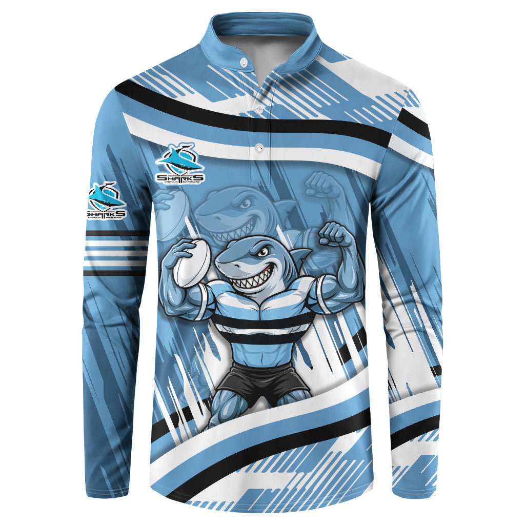 Cronulla Sharks Rugby Mascot Button Sweatshirt Fierce Athlete Graphic in Sports Style