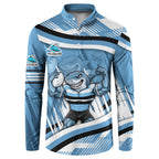 Cronulla Sharks Rugby Mascot Button Sweatshirt Fierce Athlete Graphic in Sports Style