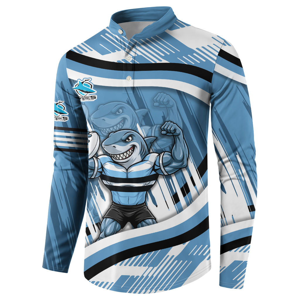 Cronulla Sharks Rugby Mascot Button Sweatshirt Fierce Athlete Graphic in Sports Style