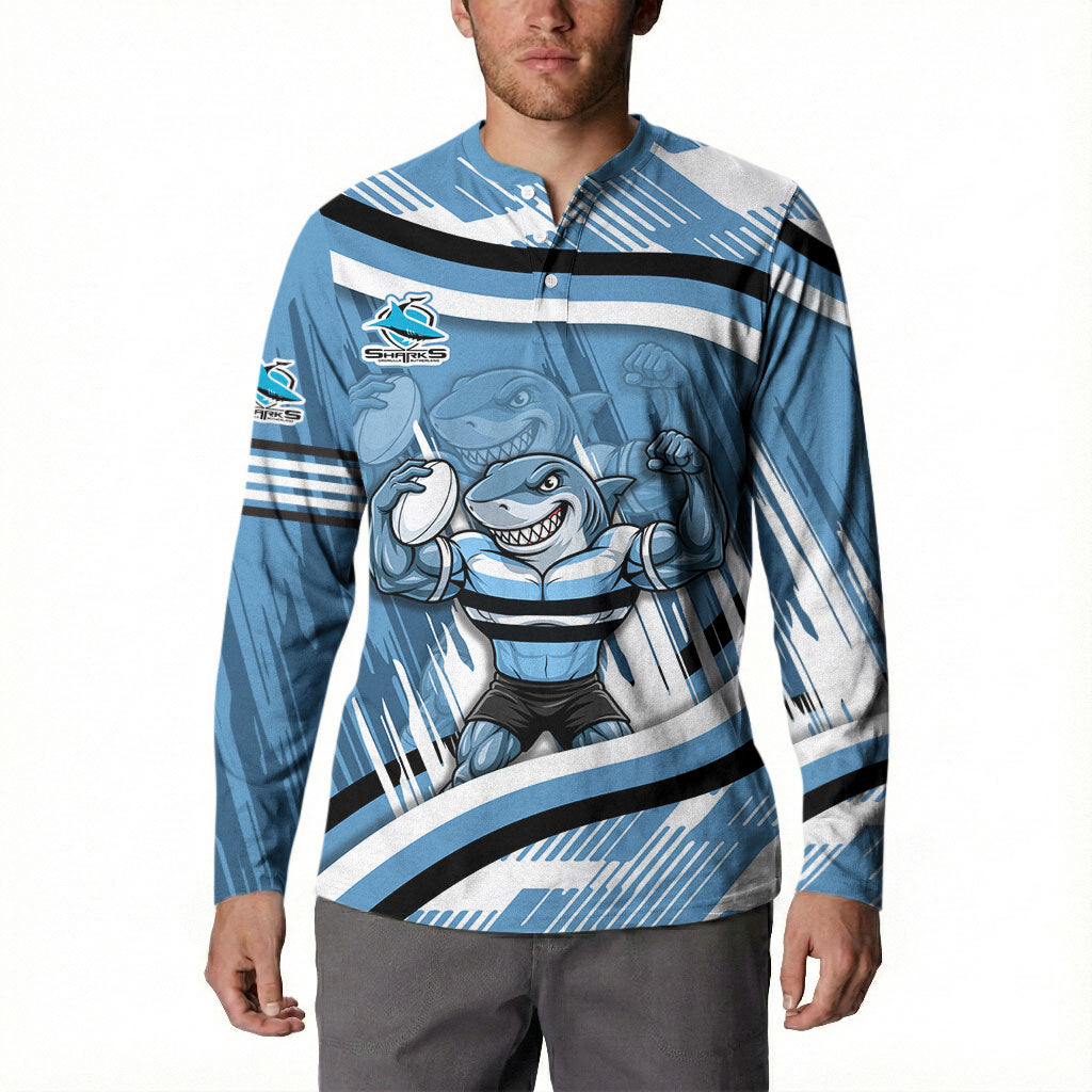 Cronulla Sharks Rugby Mascot Button Sweatshirt Fierce Athlete Graphic in Sports Style