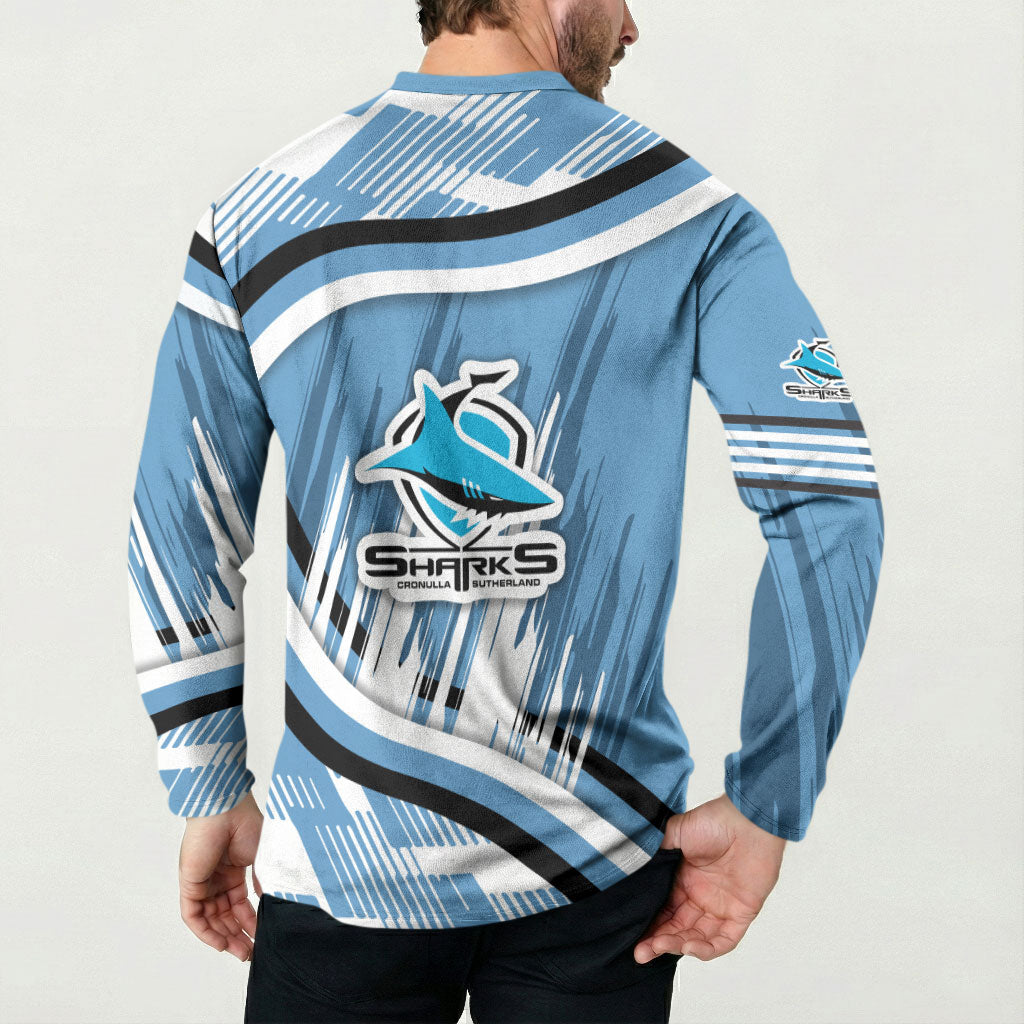 Cronulla Sharks Rugby Mascot Button Sweatshirt Fierce Athlete Graphic in Sports Style