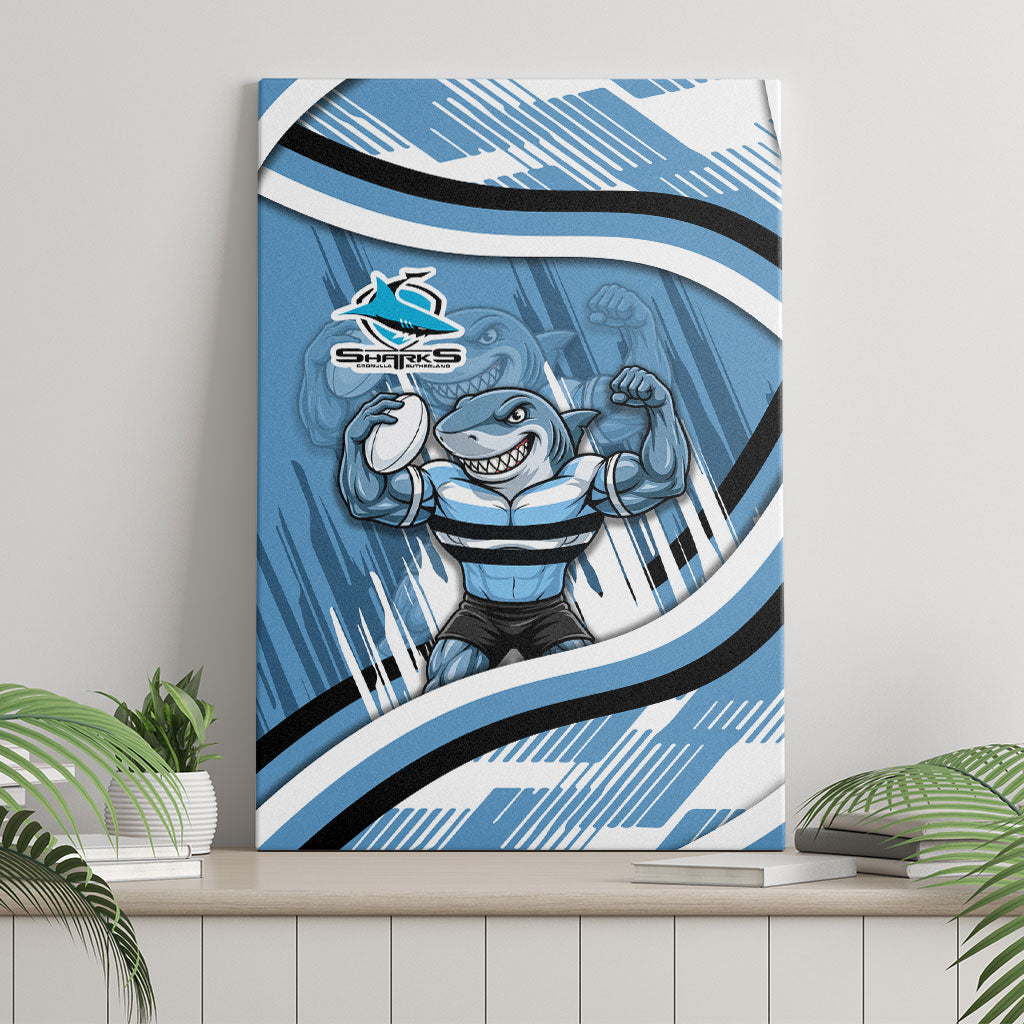 Cronulla Sharks Rugby Mascot Canvas Wall Art Fierce Athlete Graphic in Sports Style
