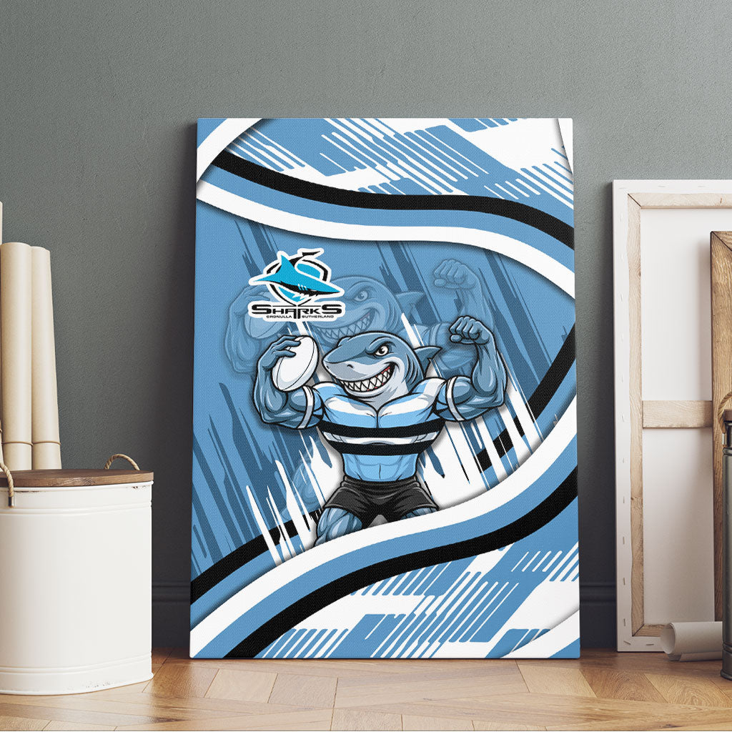 Cronulla Sharks Rugby Mascot Canvas Wall Art Fierce Athlete Graphic in Sports Style
