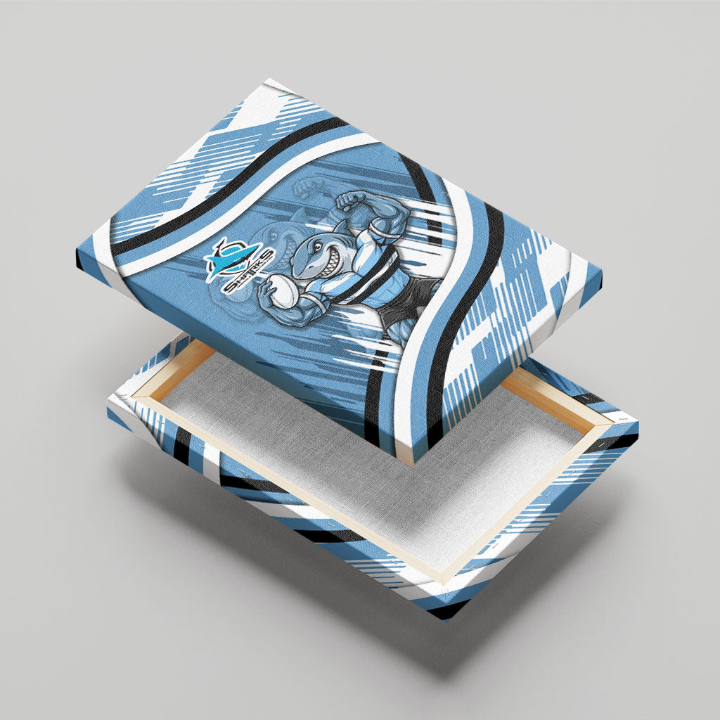 Cronulla Sharks Rugby Mascot Canvas Wall Art Fierce Athlete Graphic in Sports Style