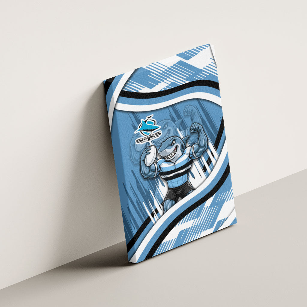 Cronulla Sharks Rugby Mascot Canvas Wall Art Fierce Athlete Graphic in Sports Style