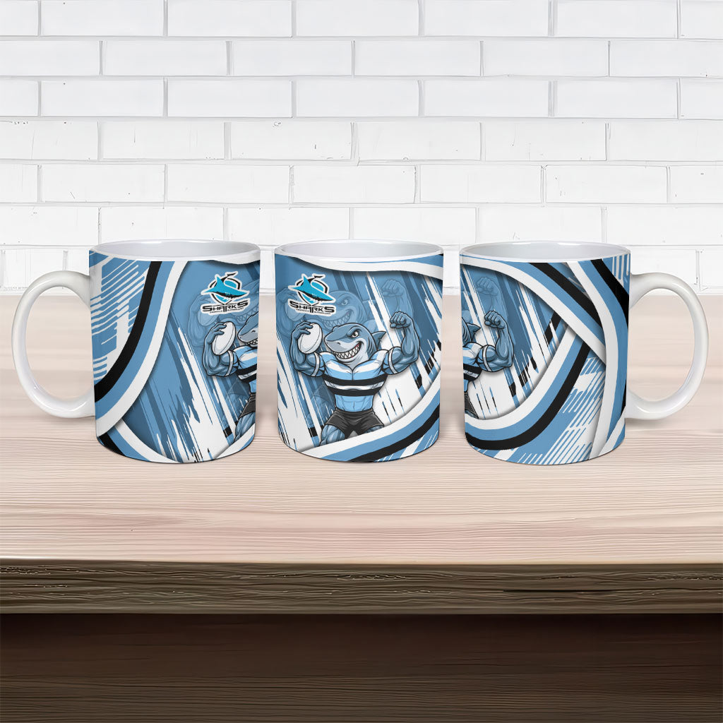 Cronulla Sharks Rugby Mascot Ceramic Mug Fierce Athlete Graphic in Sports Style