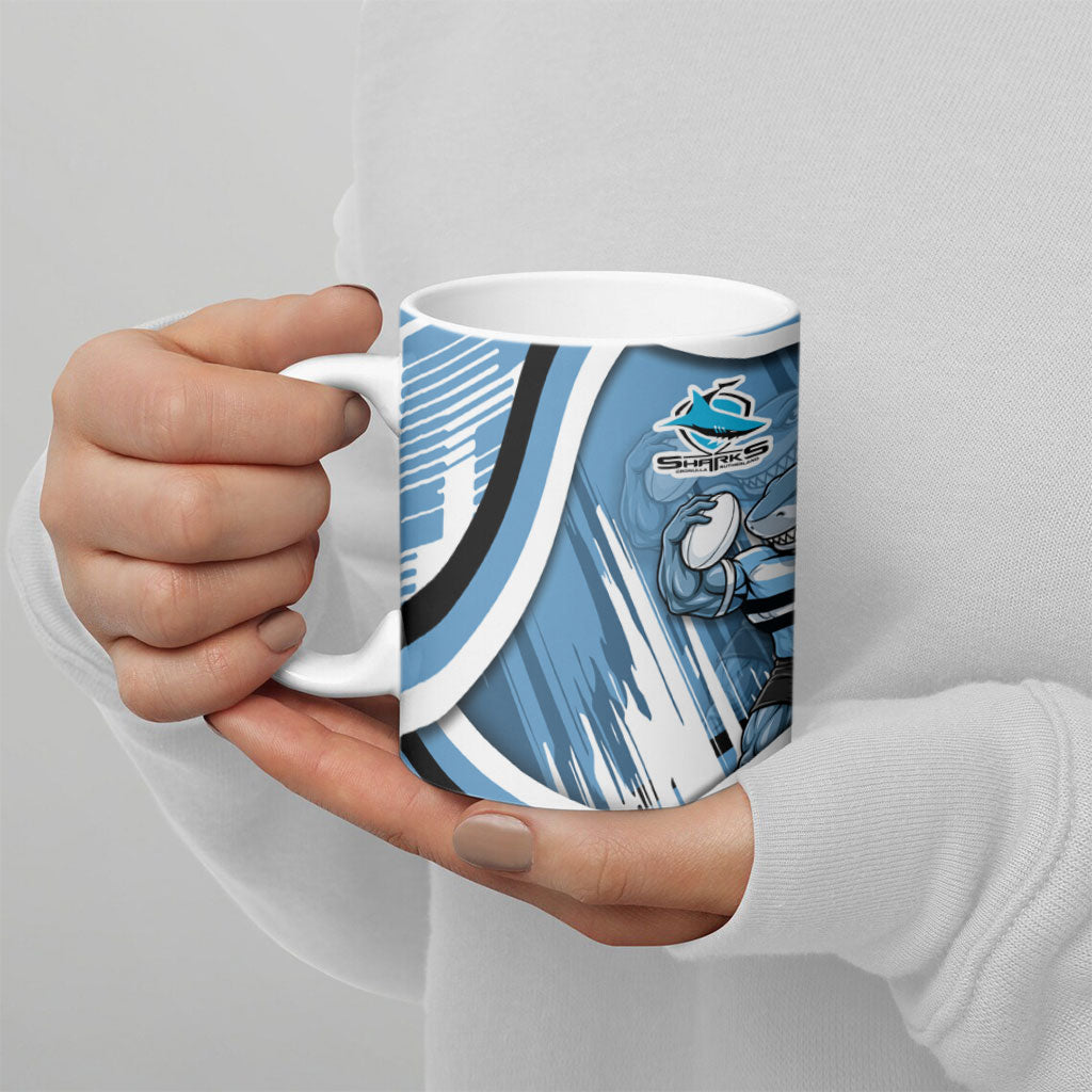 Cronulla Sharks Rugby Mascot Ceramic Mug Fierce Athlete Graphic in Sports Style