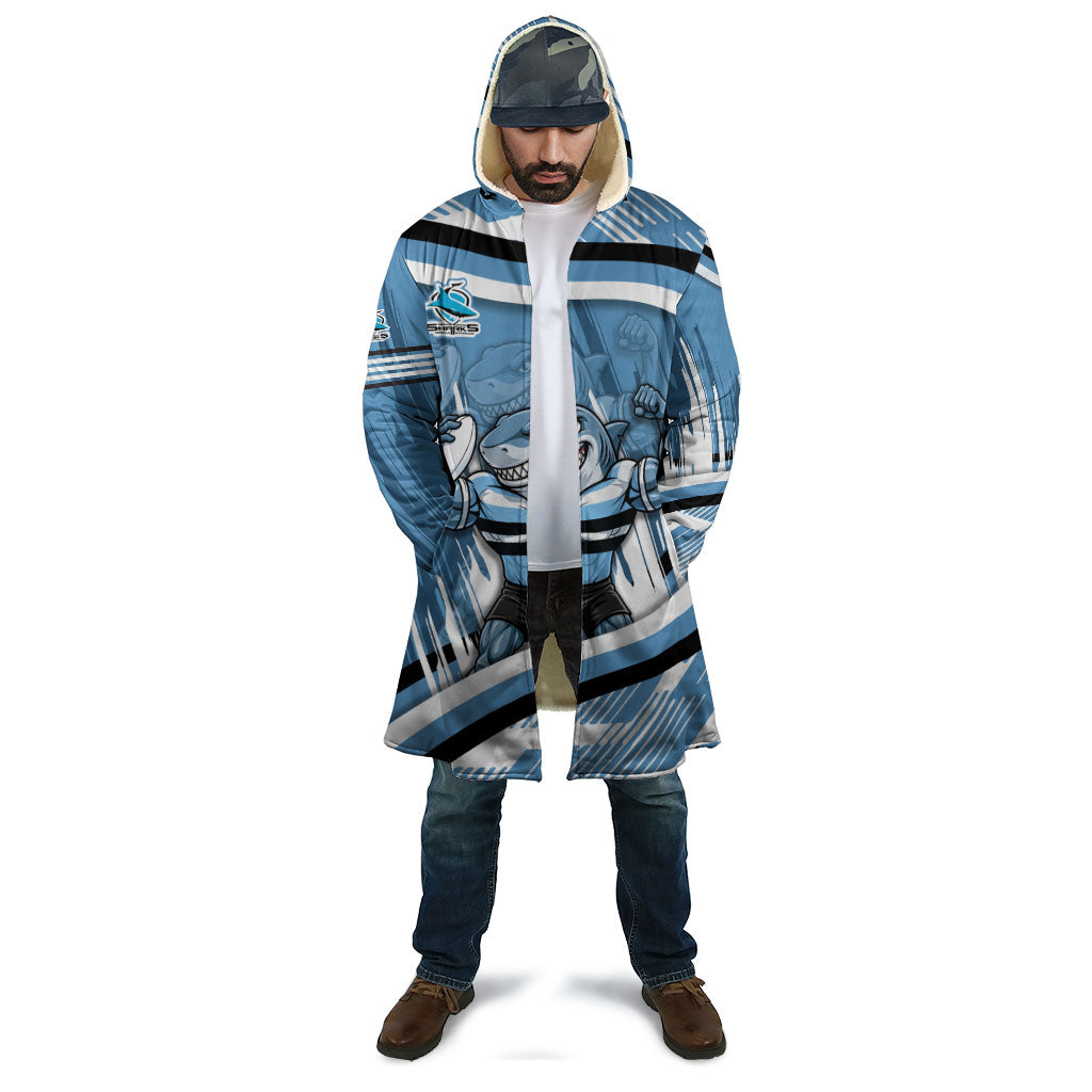 Cronulla Sharks Rugby Mascot Cloak Fierce Athlete Graphic in Sports Style