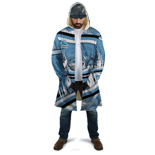 Cronulla Sharks Rugby Mascot Cloak Fierce Athlete Graphic in Sports Style