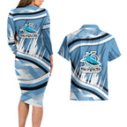 Cronulla Sharks Rugby Mascot Couples Matching Long Sleeve Bodycon Dress and Hawaiian Shirt Fierce Athlete Graphic in Sports Style