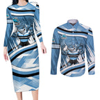 Cronulla Sharks Rugby Mascot Couples Matching Long Sleeve Bodycon Dress and Long Sleeve Button Shirt Fierce Athlete Graphic in Sports Style