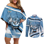 Cronulla Sharks Rugby Mascot Couples Matching Off Shoulder Short Dress and Long Sleeve Button Shirt Fierce Athlete Graphic in Sports Style