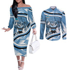 Cronulla Sharks Rugby Mascot Couples Matching Off The Shoulder Long Sleeve Dress and Long Sleeve Button Shirt Fierce Athlete Graphic in Sports Style