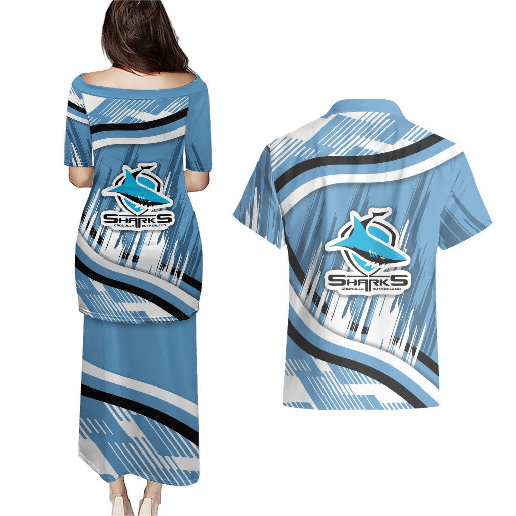 Cronulla Sharks Rugby Mascot Couples Matching Puletasi and Hawaiian Shirt Fierce Athlete Graphic in Sports Style