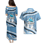 Cronulla Sharks Rugby Mascot Couples Matching Puletasi and Hawaiian Shirt Fierce Athlete Graphic in Sports Style