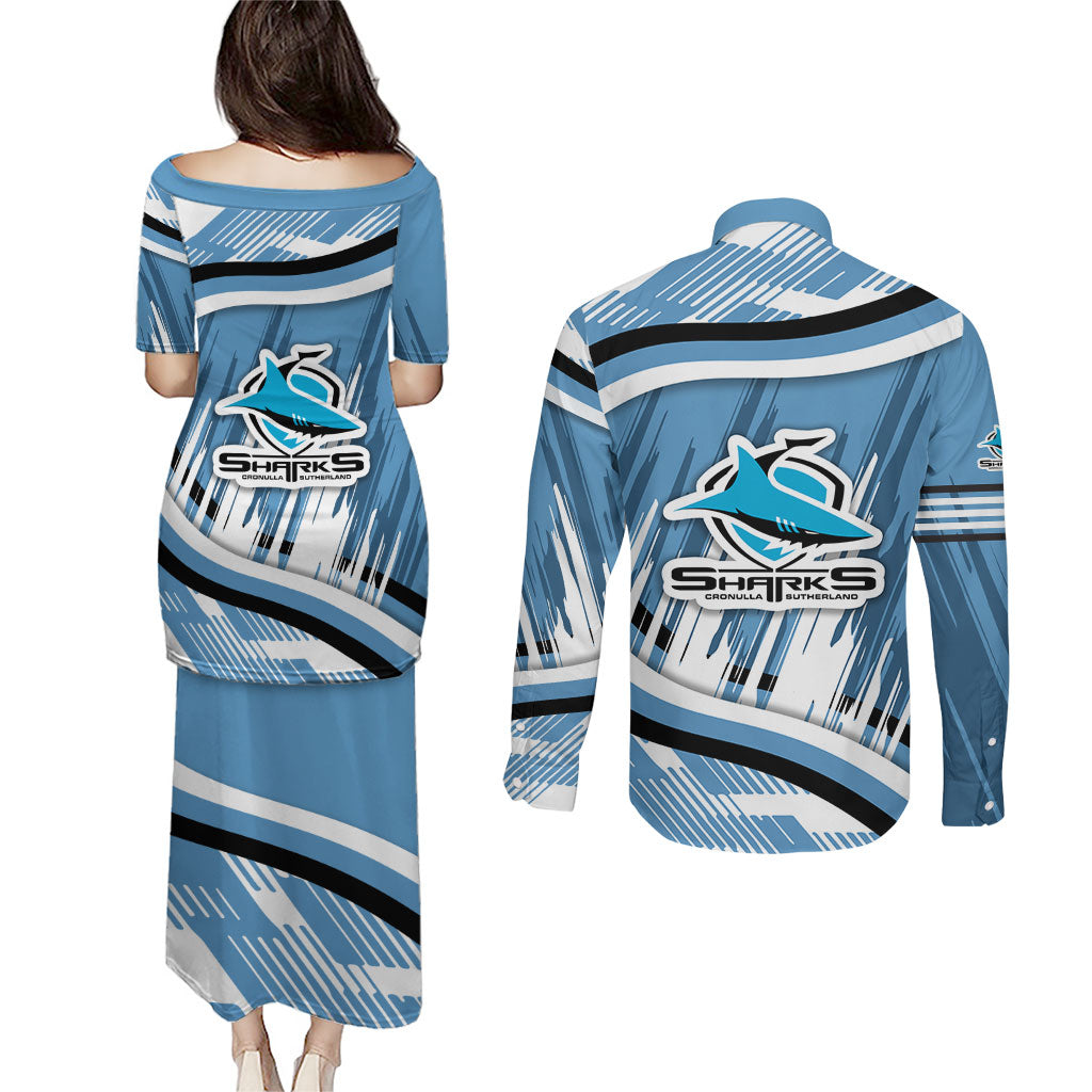 Cronulla Sharks Rugby Mascot Couples Matching Puletasi and Long Sleeve Button Shirt Fierce Athlete Graphic in Sports Style
