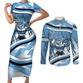 Cronulla Sharks Rugby Mascot Couples Matching Short Sleeve Bodycon Dress and Long Sleeve Button Shirt Fierce Athlete Graphic in Sports Style