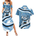 Cronulla Sharks Rugby Mascot Couples Matching Summer Maxi Dress and Hawaiian Shirt Fierce Athlete Graphic in Sports Style