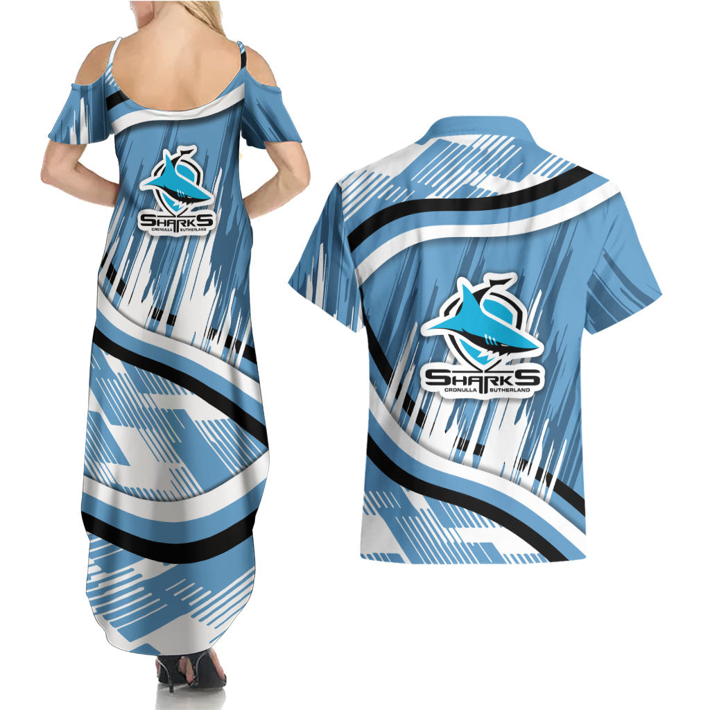 Cronulla Sharks Rugby Mascot Couples Matching Summer Maxi Dress and Hawaiian Shirt Fierce Athlete Graphic in Sports Style
