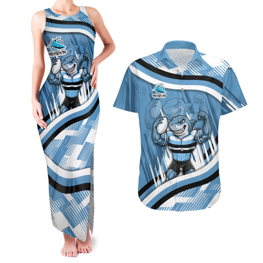 Cronulla Sharks Rugby Mascot Couples Matching Tank Maxi Dress and Hawaiian Shirt Fierce Athlete Graphic in Sports Style