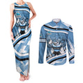 Cronulla Sharks Rugby Mascot Couples Matching Tank Maxi Dress and Long Sleeve Button Shirt Fierce Athlete Graphic in Sports Style